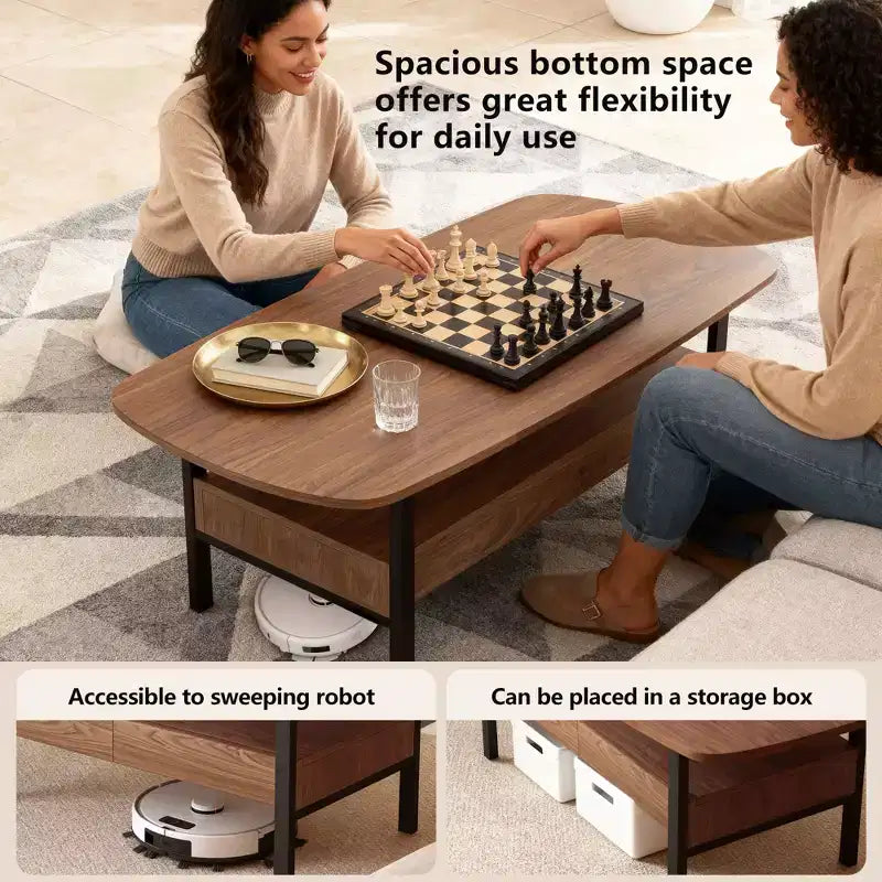 47.2 Inch Wooden Coffee Table with Storage Drawers