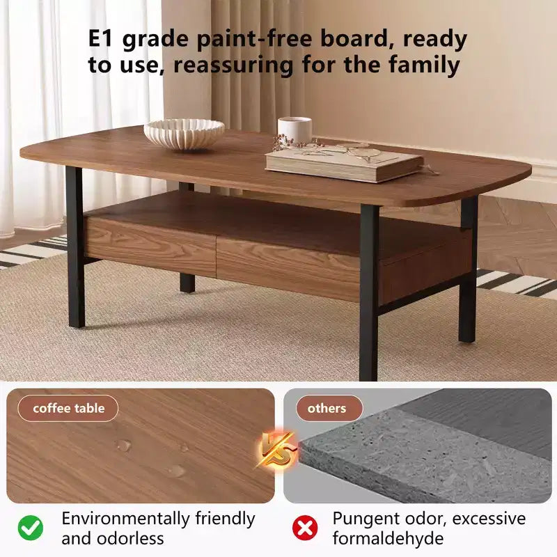 47.2 Inch Wooden Coffee Table with Storage Drawers