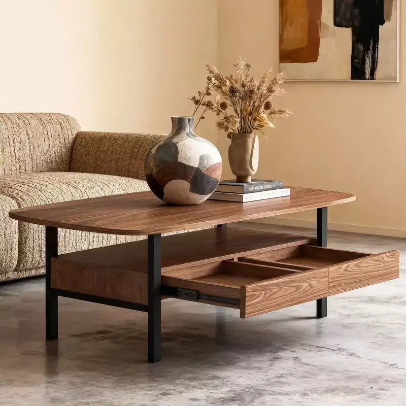 47.2 Inch Wooden Coffee Table with Storage Drawers