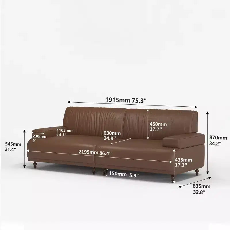 86.4 Inch Leather Sofa with Solid Wood Frame