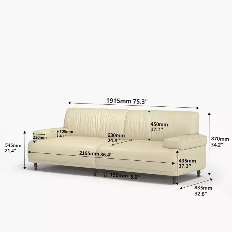 86.4 Inch Leather Sofa with Solid Wood Frame