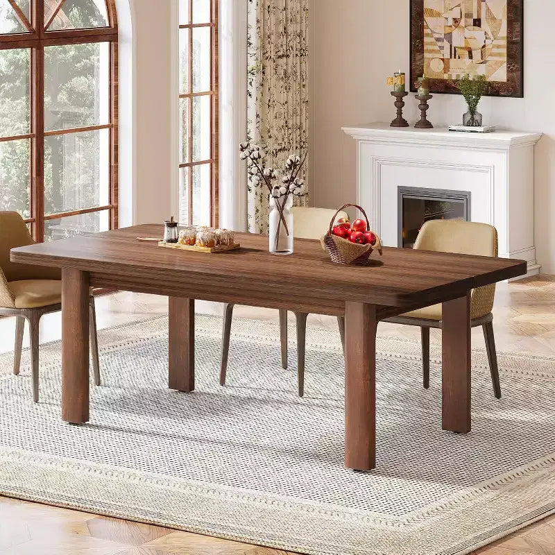 Lantine Farmhouse Wood Dining Table for 4-6 People, 63?Large Rectangle Kitchen Table, with Solid Wood Legs for Dining Room,Brown