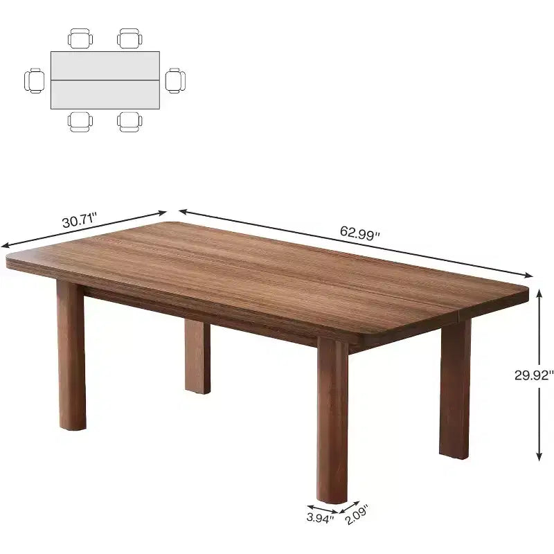 Farmhouse Wood Dining Table for 4-6 People, 63?Large Rectangle Kitchen Table, with Solid Wood Legs for Dining Room,Brown