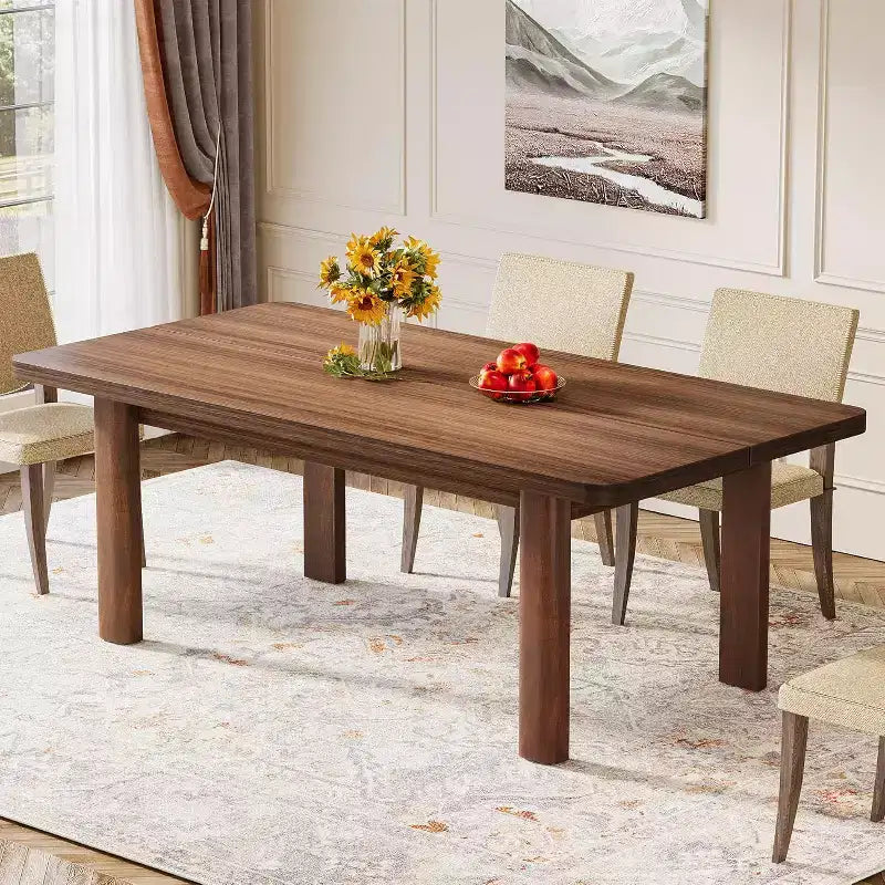 Farmhouse Wood Dining Table for 4-6 People, 63?Large Rectangle Kitchen Table, with Solid Wood Legs for Dining Room,Brown
