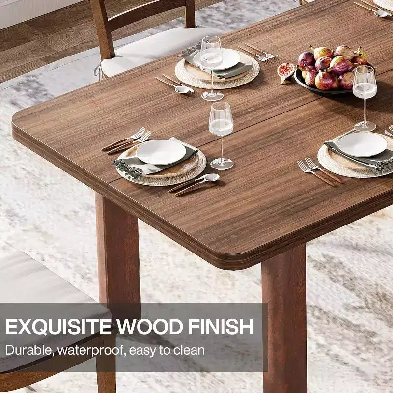 Farmhouse Wood Dining Table for 4-6 People, 63?Large Rectangle Kitchen Table, with Solid Wood Legs for Dining Room,Brown