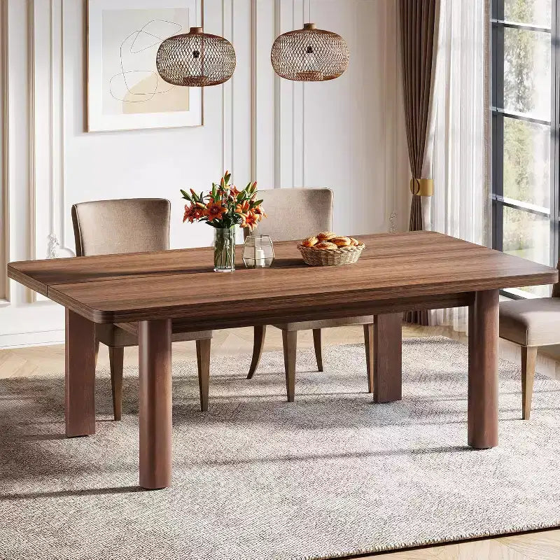 Farmhouse Wood Dining Table for 4-6 People, 63?Large Rectangle Kitchen Table, with Solid Wood Legs for Dining Room,Brown