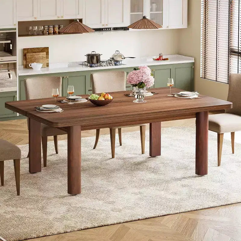 Farmhouse Wood Dining Table for 4-6 People, 63?Large Rectangle Kitchen Table, with Solid Wood Legs for Dining Room,Brown