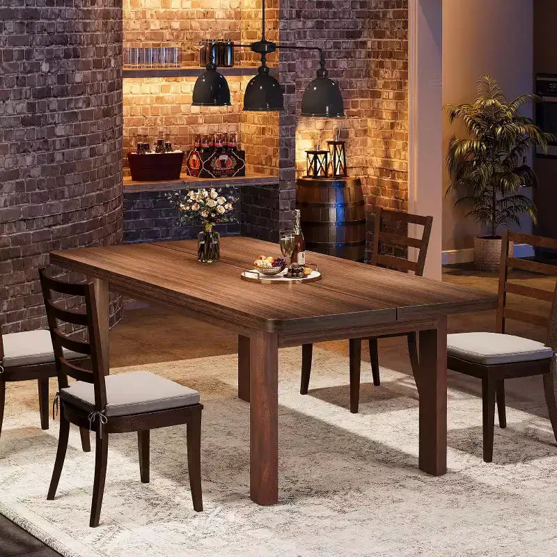 Farmhouse Wood Dining Table for 4-6 People, 63?Large Rectangle Kitchen Table, with Solid Wood Legs for Dining Room,Brown