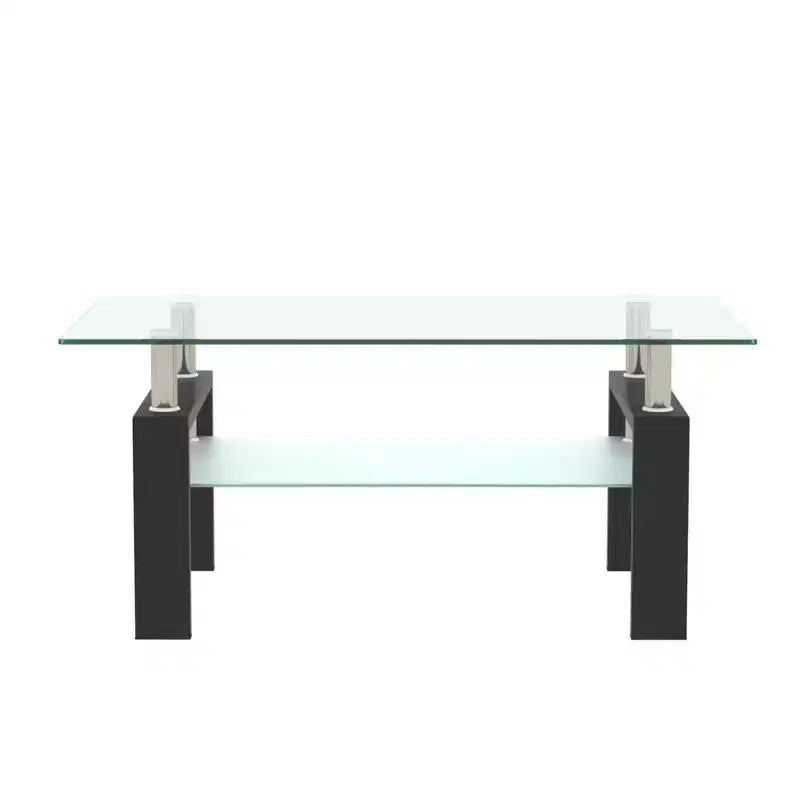 Henri Modern Rectangle Tempered Glass and Iron Coffee Table with Shelf