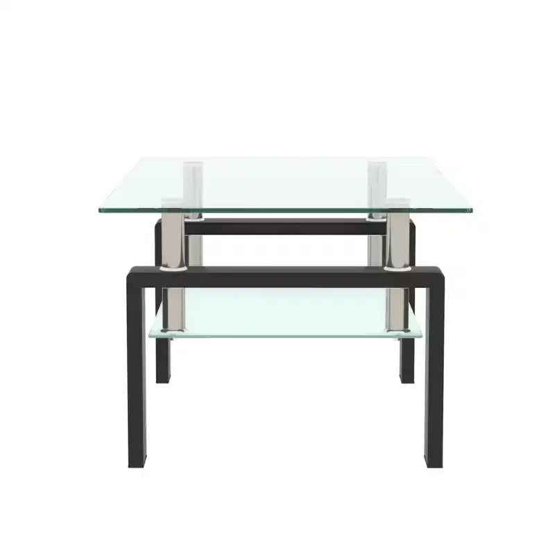 Henri Modern Rectangle Tempered Glass and Iron Coffee Table with Shelf