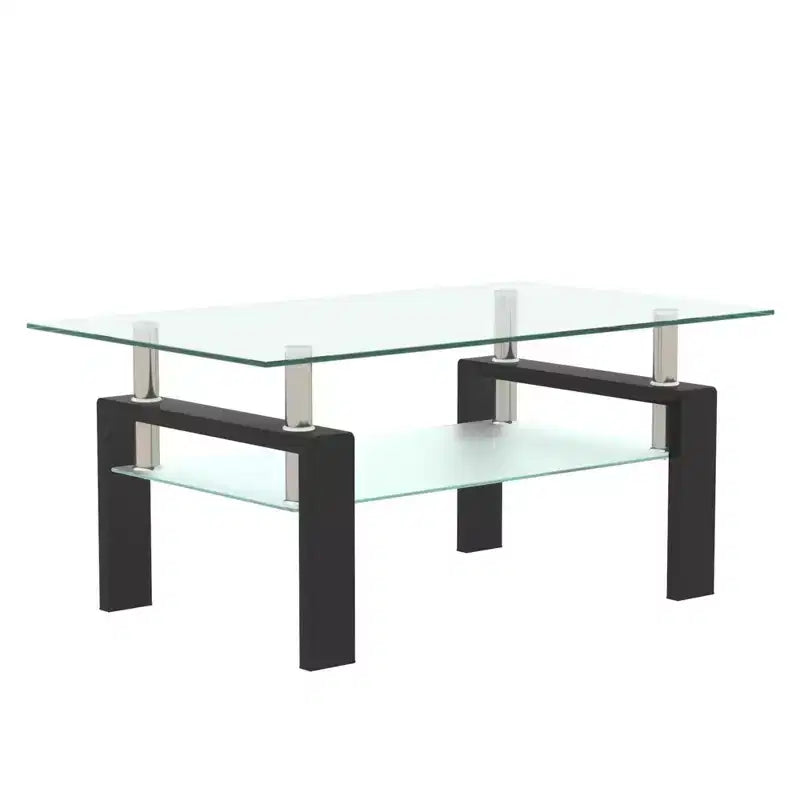 Henri Modern Rectangle Tempered Glass and Iron Coffee Table with Shelf