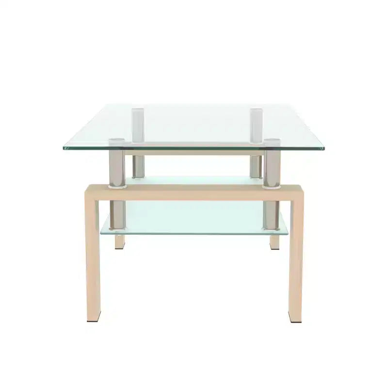 Henri Modern Rectangle Tempered Glass and Iron Coffee Table with Shelf