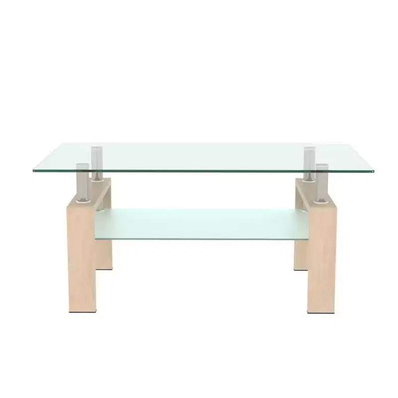 Henri Modern Rectangle Tempered Glass and Iron Coffee Table with Shelf