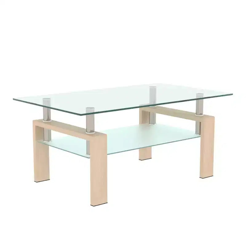 Henri Modern Rectangle Tempered Glass and Iron Coffee Table with Shelf