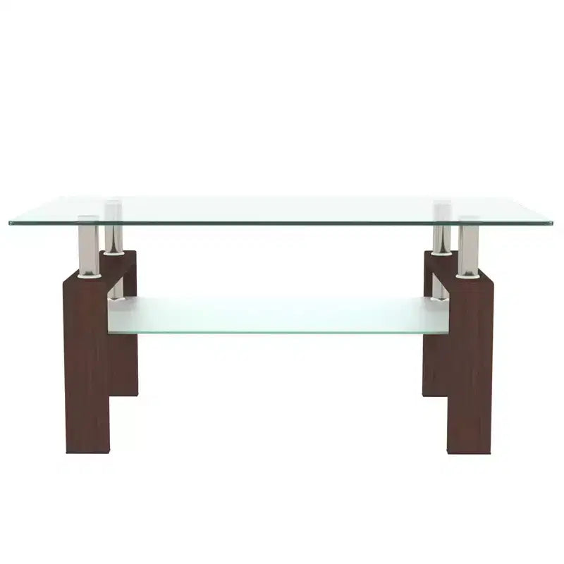 Henri Modern Rectangle Tempered Glass and Iron Coffee Table with Shelf