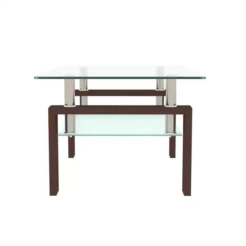 Henri Modern Rectangle Tempered Glass and Iron Coffee Table with Shelf