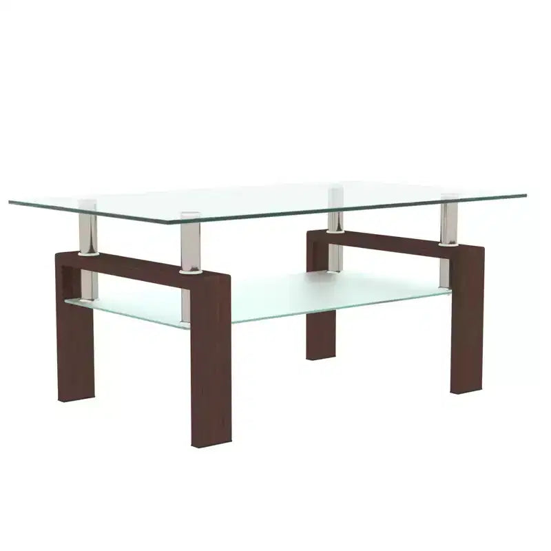 Henri Modern Rectangle Tempered Glass and Iron Coffee Table with Shelf
