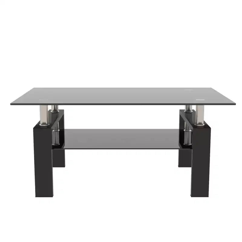 Henri Modern Rectangle Tempered Glass and Iron Coffee Table with Shelf
