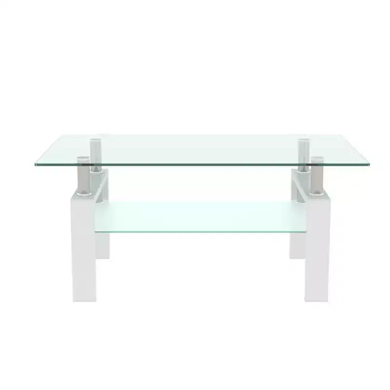 Henri Modern Rectangle Tempered Glass and Iron Coffee Table with Shelf
