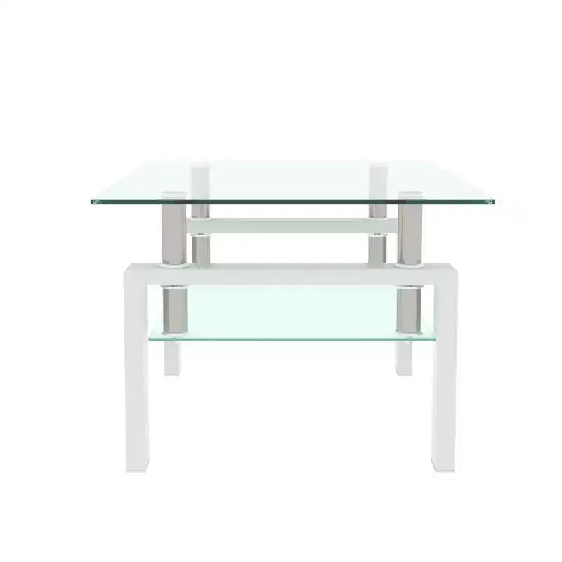 Henri Modern Rectangle Tempered Glass and Iron Coffee Table with Shelf
