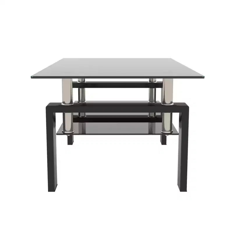 Henri Modern Rectangle Tempered Glass and Iron Coffee Table with Shelf