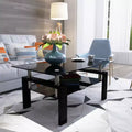 GDFStudio Henri Modern Rectangle Tempered Glass and Iron Coffee Table with Shelf
