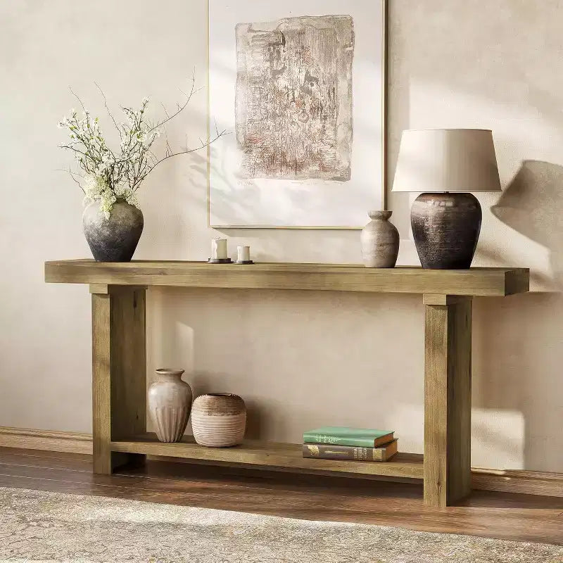 Tribesigns 70.9Solid Wood Console Table, Farmhouse Entryway Accent Table for Living Room, Entrance, Hallway, Foyer, Dark Brown