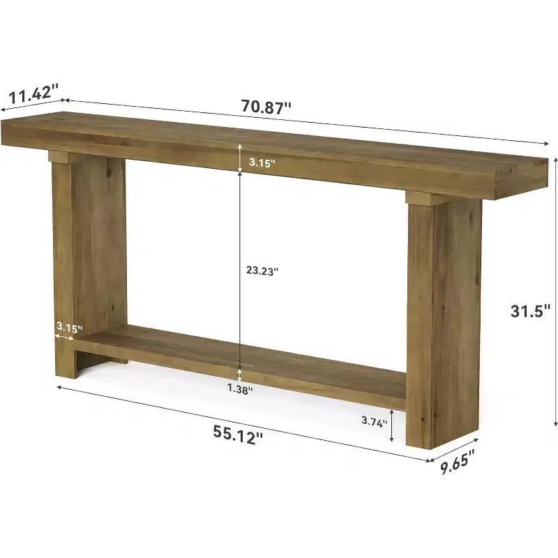70.9Solid Wood Console Table, Farmhouse Entryway Accent Table for Living Room, Entrance, Hallway, Foyer, Dark Brown