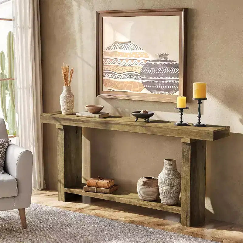 70.9Solid Wood Console Table, Farmhouse Entryway Accent Table for Living Room, Entrance, Hallway, Foyer, Dark Brown