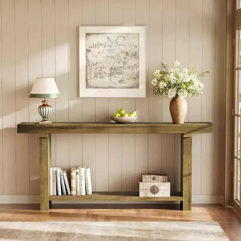70.9Solid Wood Console Table, Farmhouse Entryway Accent Table for Living Room, Entrance, Hallway, Foyer, Dark Brown