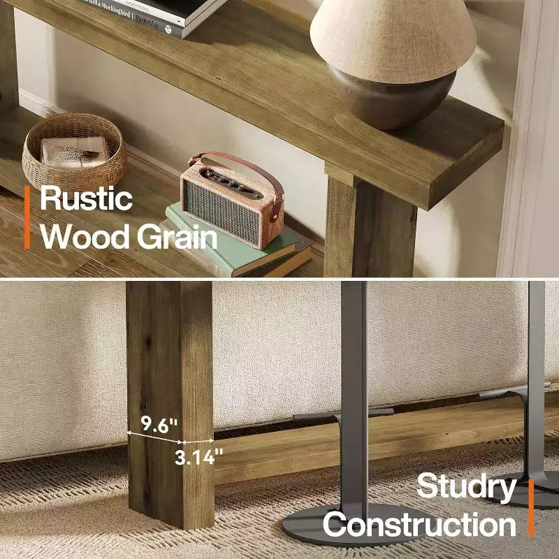 70.9Solid Wood Console Table, Farmhouse Entryway Accent Table for Living Room, Entrance, Hallway, Foyer, Dark Brown