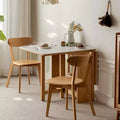 GDFStudio Agatha Modern Solid Wood 4-6 People Folding Table with Rock Slab Top