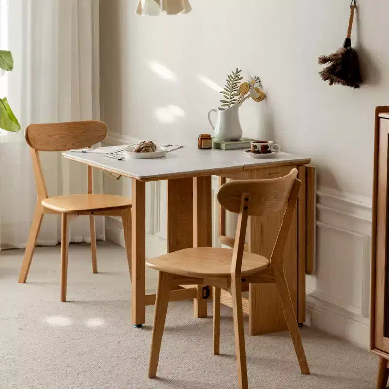 GDFStudio Agatha Modern Solid Wood 4-6 People Folding Table with Rock Slab Top