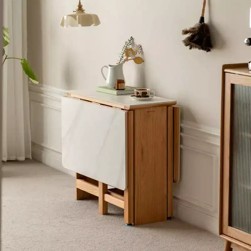 Agatha Modern Solid Wood 4-6 People Folding Table with Rock Slab Top