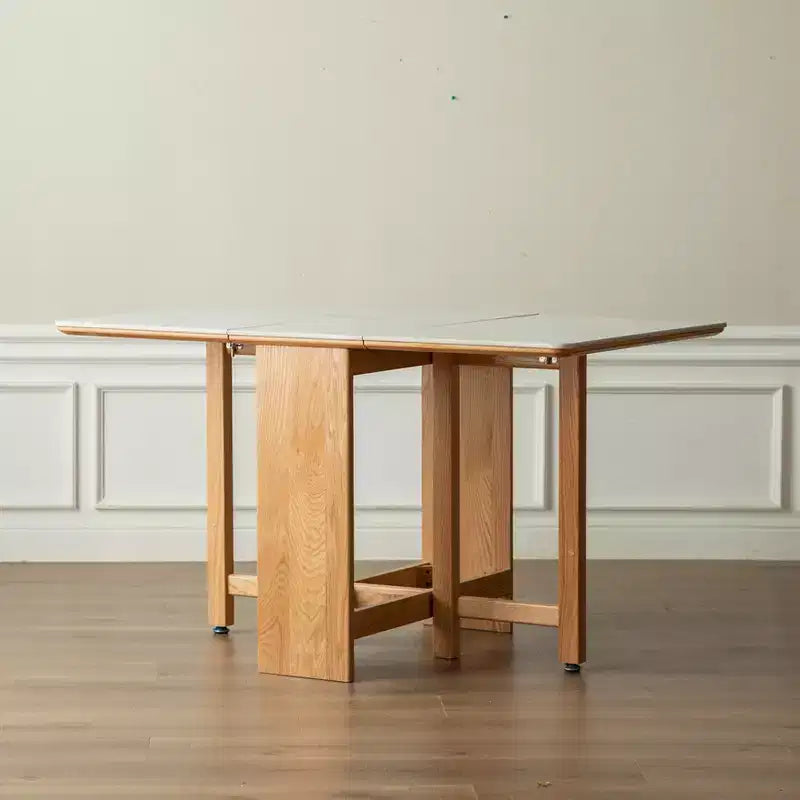 Agatha Modern Solid Wood 4-6 People Folding Table with Rock Slab Top
