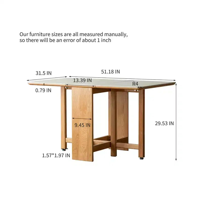 Agatha Modern Solid Wood 4-6 People Folding Table with Rock Slab Top