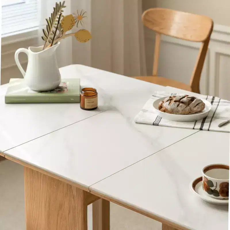 Agatha Modern Solid Wood 4-6 People Folding Table with Rock Slab Top