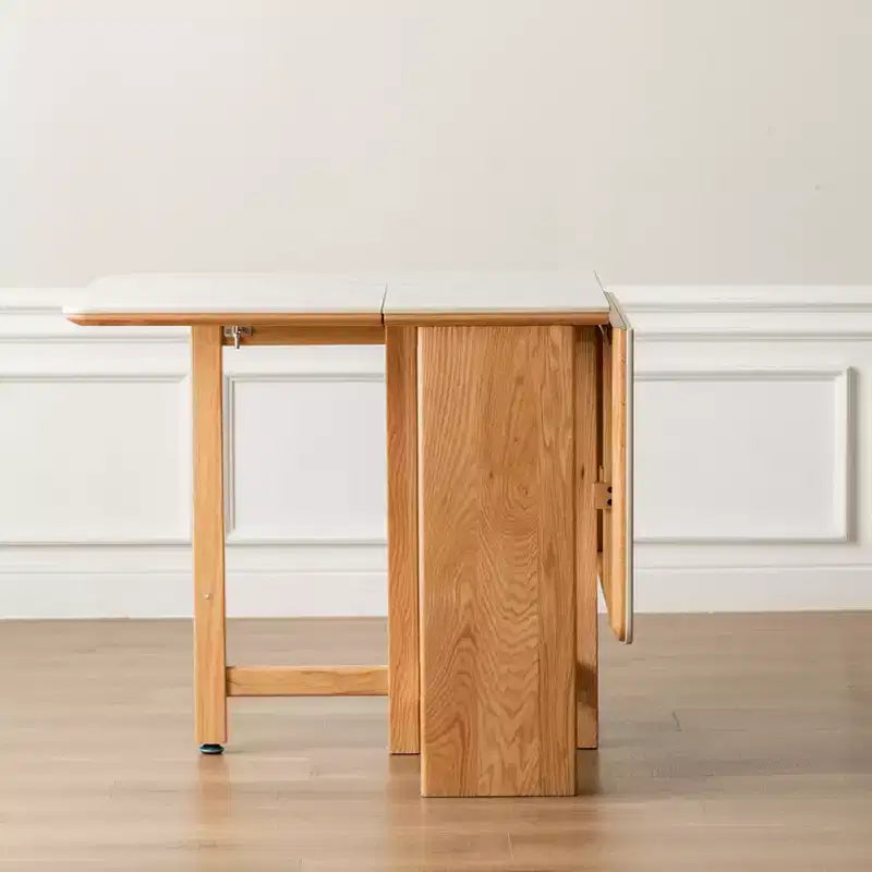 Agatha Modern Solid Wood 4-6 People Folding Table with Rock Slab Top