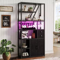 71.2 Tall Bar Cabinet with LED Lights, Power Outlets and Glass Holder for Living Room
