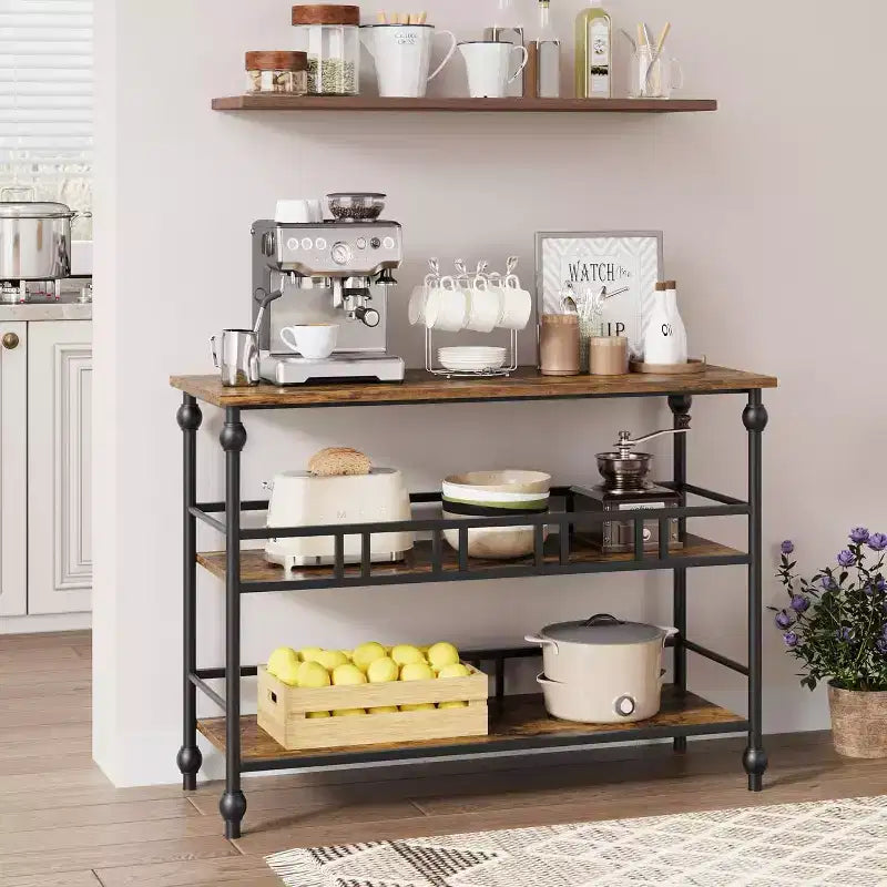 43 Farmhouse Entryway Console Table with 3-Tier Open Storage, Narrow Sofa Table for Hallway Living Room