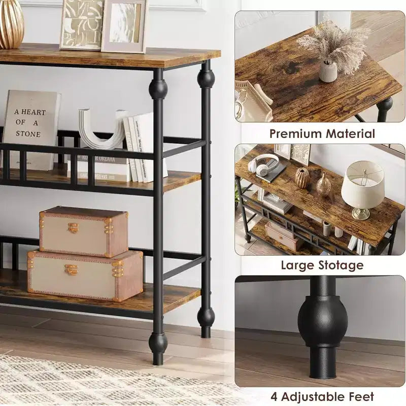 43 Farmhouse Entryway Console Table with 3-Tier Open Storage, Narrow Sofa Table for Hallway Living Room