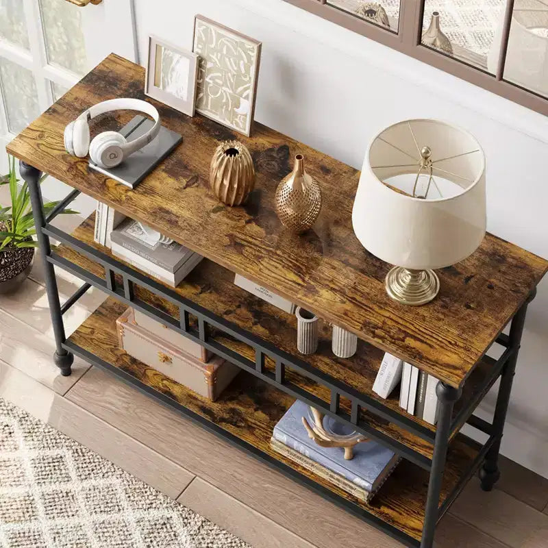 43 Farmhouse Entryway Console Table with 3-Tier Open Storage, Narrow Sofa Table for Hallway Living Room