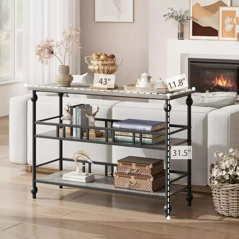 43 Farmhouse Entryway Console Table with 3-Tier Open Storage, Narrow Sofa Table for Hallway Living Room