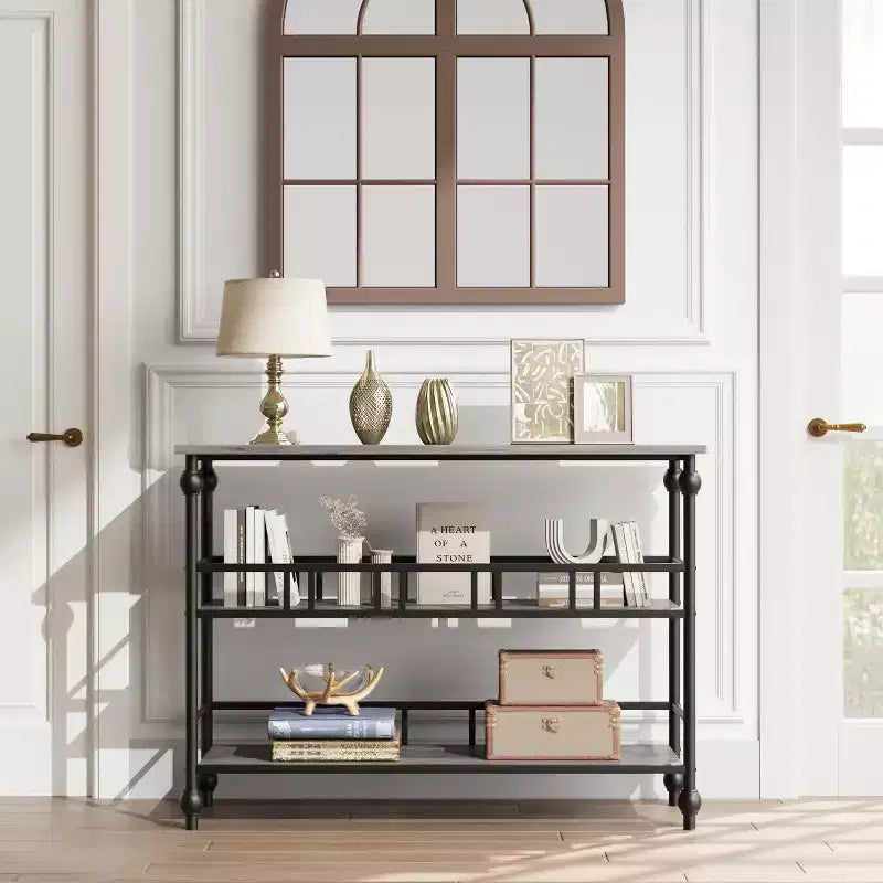 43 Farmhouse Entryway Console Table with 3-Tier Open Storage, Narrow Sofa Table for Hallway Living Room