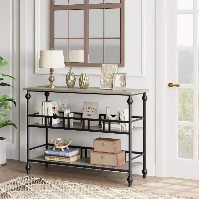 43 Farmhouse Entryway Console Table with 3-Tier Open Storage, Narrow Sofa Table for Hallway Living Room