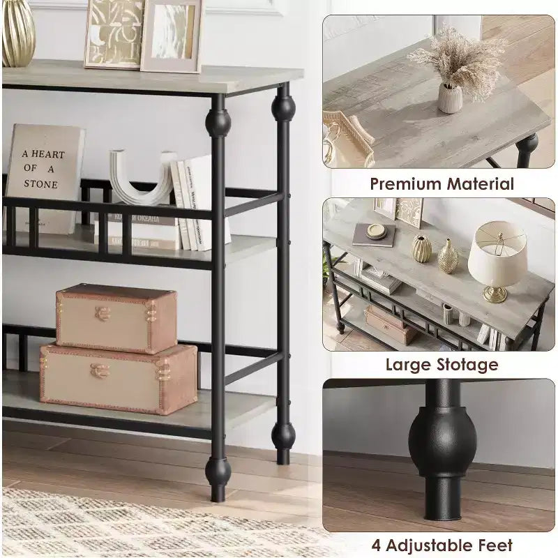 43 Farmhouse Entryway Console Table with 3-Tier Open Storage, Narrow Sofa Table for Hallway Living Room