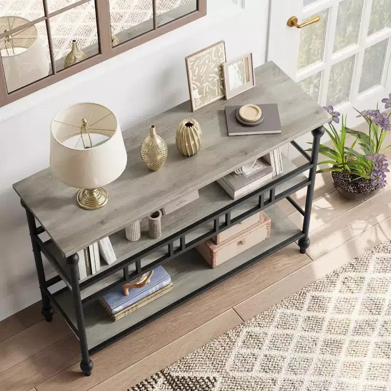43 Farmhouse Entryway Console Table with 3-Tier Open Storage, Narrow Sofa Table for Hallway Living Room