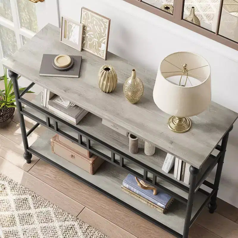 43 Farmhouse Entryway Console Table with 3-Tier Open Storage, Narrow Sofa Table for Hallway Living Room