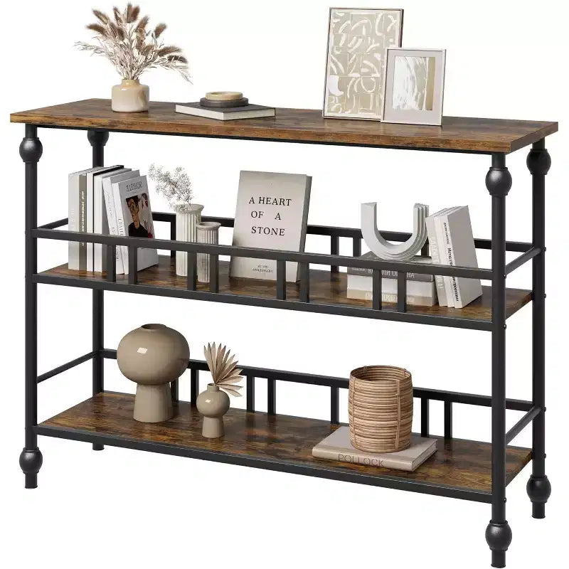 43 Farmhouse Entryway Console Table with 3-Tier Open Storage, Narrow Sofa Table for Hallway Living Room