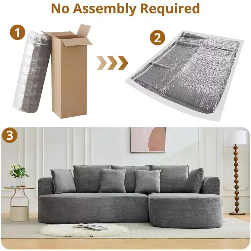 106 Modern Curved Sectional Cloud Sofa with Chaise Lounge, Modular Chenille Fabric Sleeper Couch, No Assembly Required